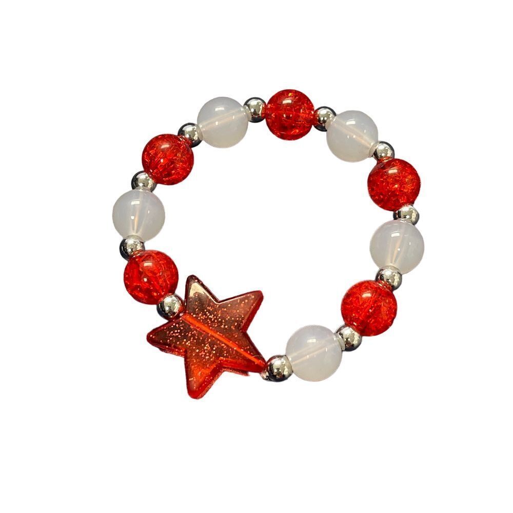 Festive‎ Red Star Beaded Bracelet - Holiday Charm Stretch Jewelry B-26